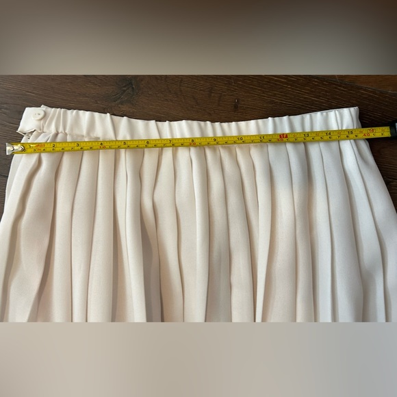 pleated beige champagne accordion linen cotton midi maxi church skirt lined sz 8 - Picture 7 of 8